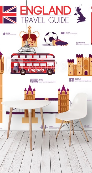 Picture of Country England travel vacation guide of goods places and features Set of architecture people sport items icons background concept Infographics template design for web and mobile On flat style